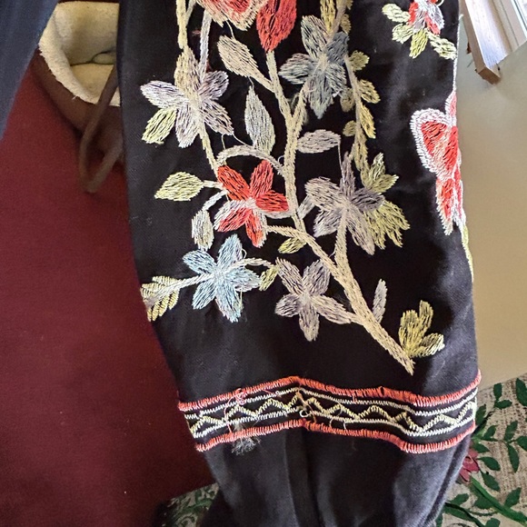 Free People Black Embroidered Drop Shoulder Dress Top Large - New with tags - Picture 2 of 6